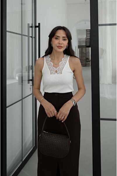 Havoş Εκρού Αθλητικό Τοπ με Δαντελένιο Γιακά και Ριμπ Υφάνση