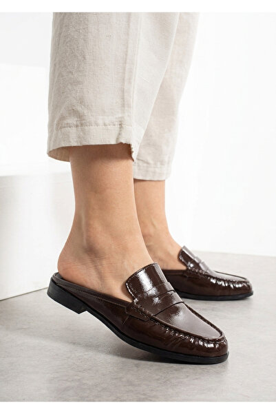 HVZ Exclusive Brown Patent Leather Women's Moccasin Loafer Slippers – Casual ...