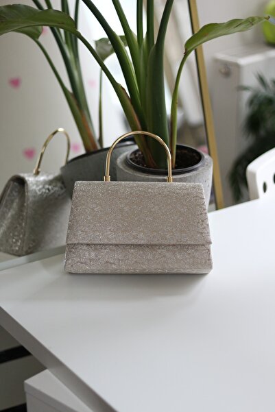 Moom Bag Women's Gold Leaf Patterned Metal Handle Detailed Shoulder Bag