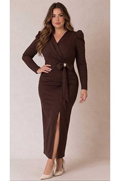 Meddesa Long brown dress with bow