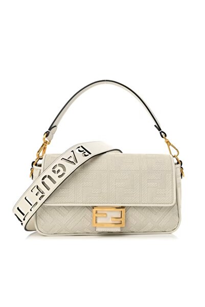 FA.accessories Stylish Canvas Tote Bag with Embroidered Ff Pattern and Additi...