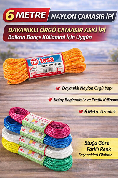 FREEDOM STOREE 6 Metre Naylon Çamaşır İpi Dayanıklı Örgü Çamaşır Askı İpi Bal...