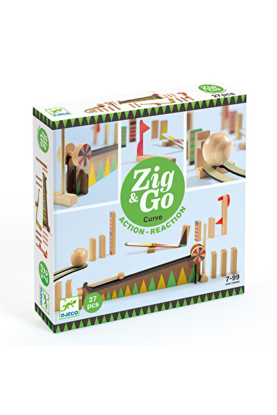 djeco Set de construcție Zig & Go Bila, șine, cel mai mare cu 27 de piese.