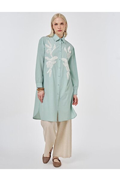 Kayra Бавовняна туніка з вишитими деталями, м'ятний колір