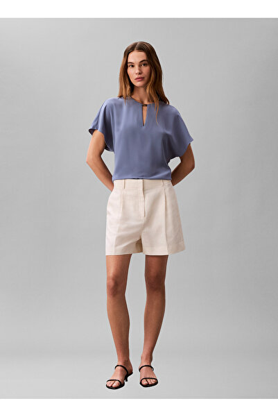 Calvin Klein Yuvarlak Yaka Düz Mavi Kadın Bluz CDC SS Hardware Top