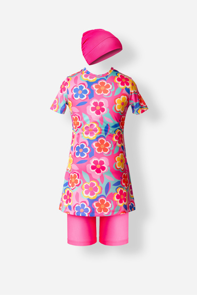 ROZAMAY LUXE LİKRALI KISA KOLLU KIZ ÇOCUK TESETTÜR MAYO