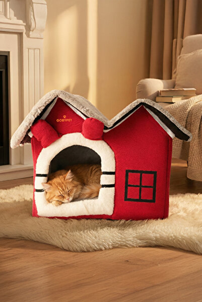 GOBYPET Kedi ve Küçük Irk Köpekler İçin Minderli Lüx Peluş Ev