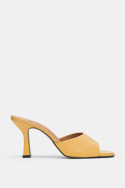 selin shoes Sereza Genuine Leather Heeled Women's Slippers - Yellow