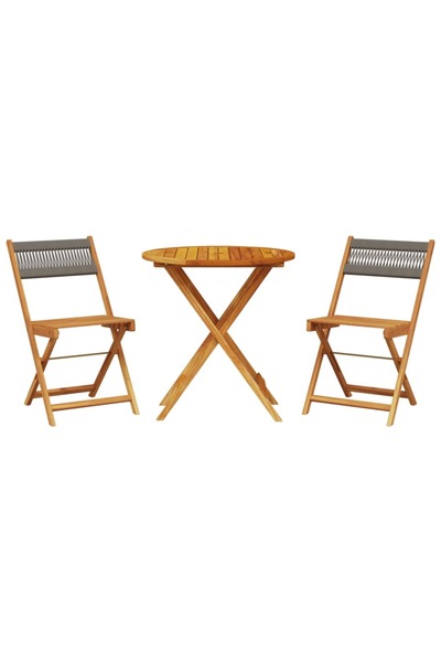 vidaxl Set mobilier bistro, 3 piese, gri, polipropilenă și lemn masiv