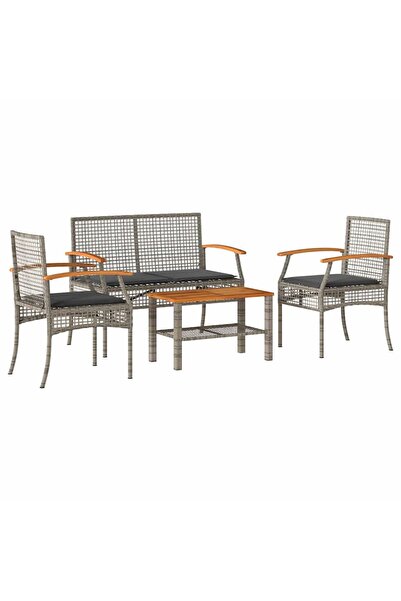 vidaxl Set mobilier de grădină cu perne, 4 piese, gri, poliratan