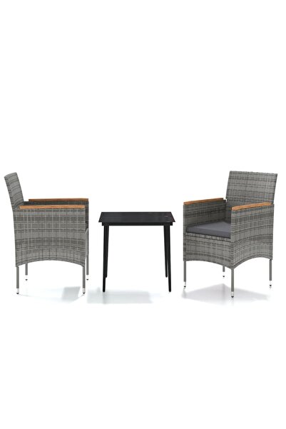 vidaxl Set mobilier de grădină, cu perne, 3 piese, gri și negru