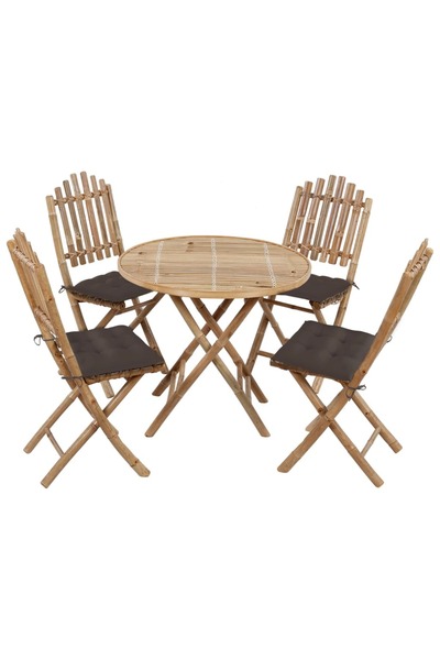 vidaxl Set mobilier de exterior pliabil, cu perne, 5 piese, bambus