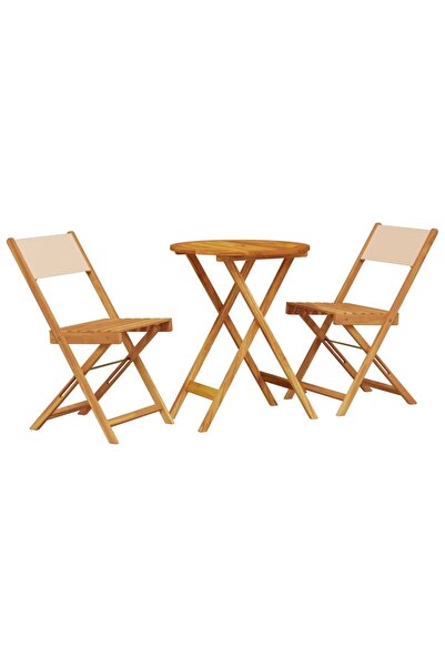 vidaxl Set mobilier bistro, 3 piese, textil bej/lemn masiv