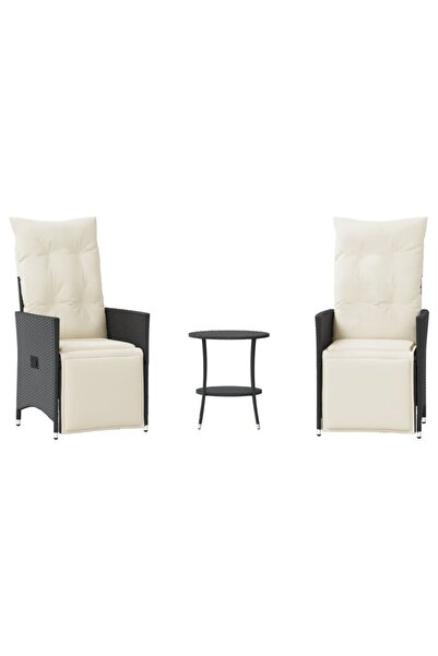vidaxl Set bistro cu perne, 3 piese, negru, poliratan