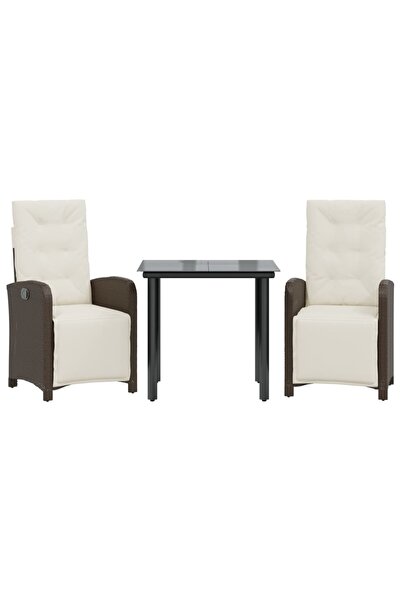 vidaxl Set bistro cu perne, 3 piese, maro, poliratan