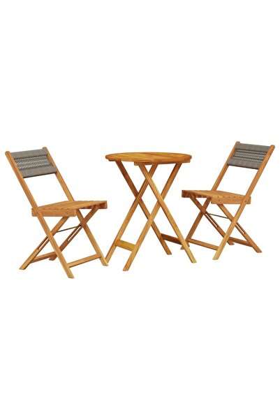vidaxl Set mobilier bistro, 3 piese, gri, polipropilenă și lemn masiv