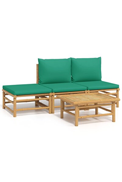 vidaxl Set mobilier de grădină cu perne verzi, 4 piese, bambus