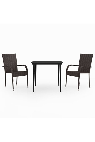 vidaxl Set mobilier de grădină, 3 piese, maro și negru