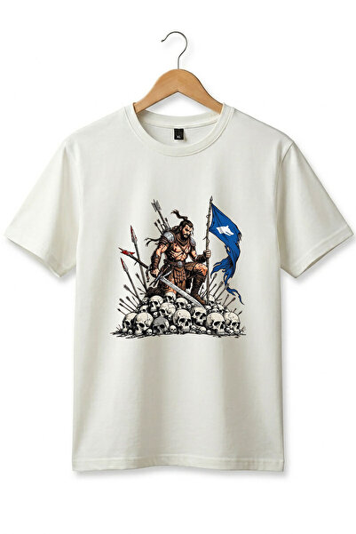 WİDİ Turkish Warrior Sky Flag and Bozkurt Detail Printed Basic Regular Fit T-...