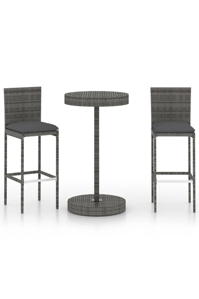 vidaxl Set mobilier bar de grădină, cu perne, 3 piese, gri, poliratan