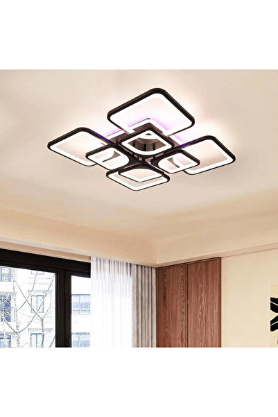 LightPlanet Plafoniera LED 4+4 Patrate Black RGB Echivalent 1000W Telecomanda...