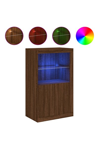 vidaxl Dulap lateral cu lumini LED, stejar maro, lemn prelucrat