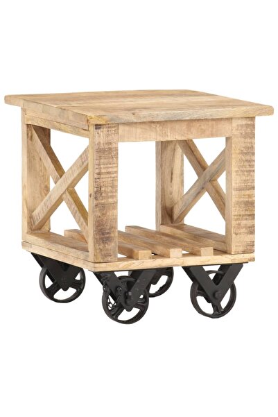 vidaxl Side table with wheels, 40 x 40 x 42 cm, unfinished mango wood