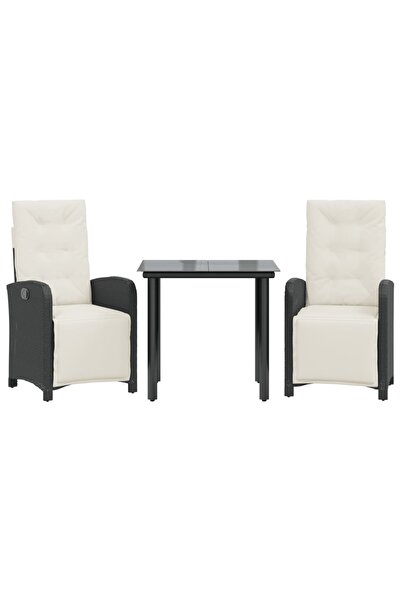 vidaxl Set bistro cu perne, 3 piese, negru, poliratan