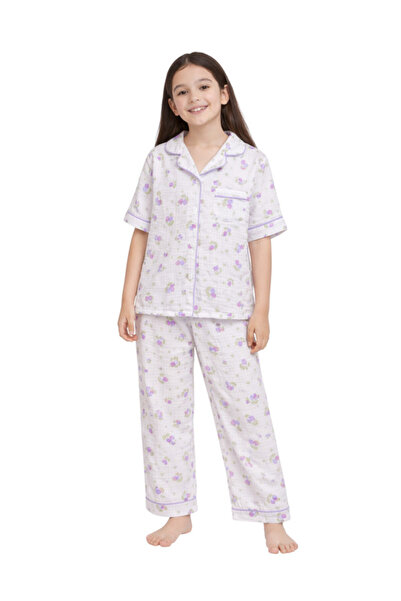Victor and Jane Girls Floral Printed Muslin Cotton Pyjama Set
