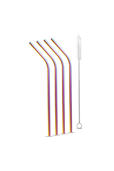FAMİLY Stainless steel straw set - titanium rainbow - 215 x 6 mm - 5 pieces