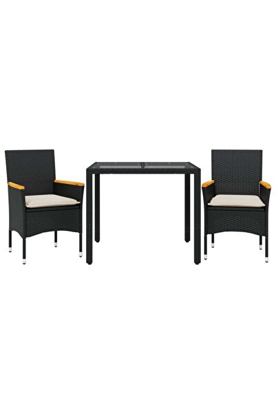 vidaxl Set mobilier de grădină cu perne 3 piese negru poliratan&sticlă