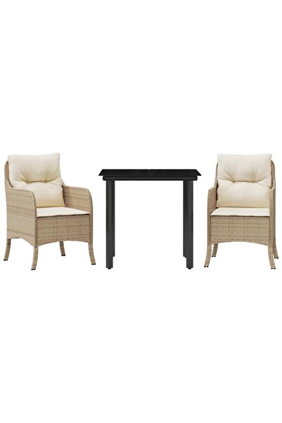 vidaxl Set mobilier de grădină cu perne, 3 piese, bej, poliratan