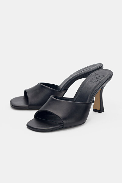 selin shoes Γυναικείες παντόφλες Sereza από γνήσιο δέρμα με τακούνι - ΜΑΥΡΟ