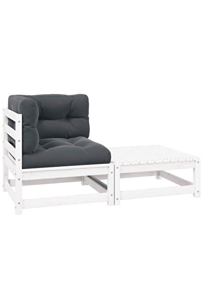vidaxl Set mobilier de grădină cu perne, 2 piese, alb, lemn masiv pin