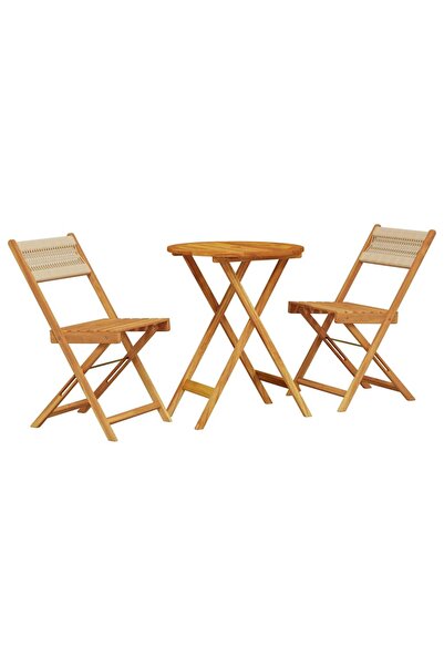 vidaxl Set mobilier bistro, 3 piese, bej, polipropilenă și lemn masiv