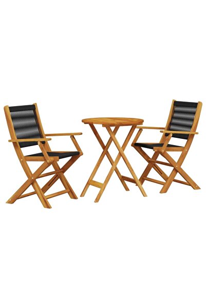 vidaxl Set mobilier bistro, 3 piese, negru, polipropilenă lemn masiv