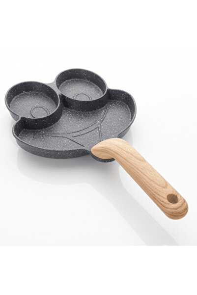 AKDC Frog Face 3-in-1 Non-Stick Pan with Wooden Handle – Gray, 21 cm