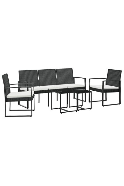 vidaxl Set mobilier de grădină cu perne, 5 piese, negru, PP ratan