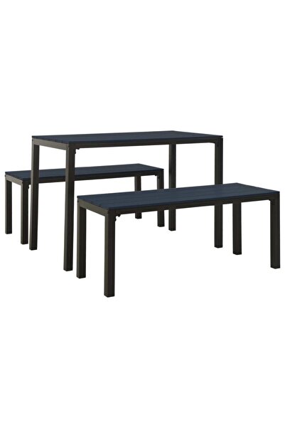vidaxl Set mobilier de grădină, 3 piese, negru, WPC și oțel