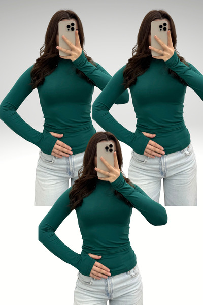 Ladima Women's Petrol Green 3-Piece Body Suit with Finger Detail