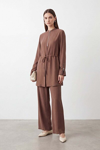 Puane Women's Zipper Detailed Tie-Waist Suit – 14481Tks - Brown