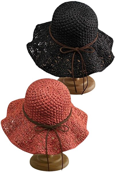 Mood Agenda Γυναικείο καλοκαιρινό ψάθινο καπέλο με πλεκτό σχέδιο με φαρδύ γεί...