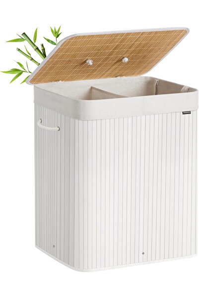 OEM Laundry Basket Songmics, 2 Compartments, Cotton/Fabric, White/, 50 x 40 x...