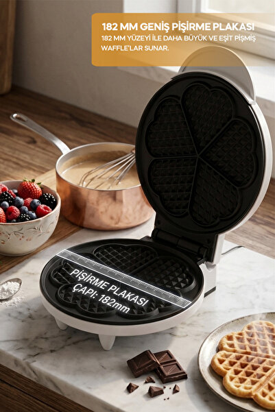Sinbo SSM-2595 Waffle Makinesi 850W | 182 mm Yapışmaz Döküm Plaka Beyaz | 5 Dilimli Waffle