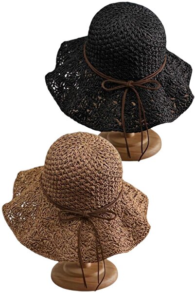 Mood Agenda Γυναικείο καλοκαιρινό ψάθινο καπέλο με πλεκτό σχέδιο με φαρδύ γεί...