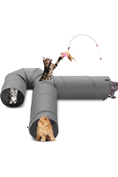 Arabest Cat Tunnel, Large 3 Way Foldable Cloth Pet Tunnel Tube with Plush Bal...