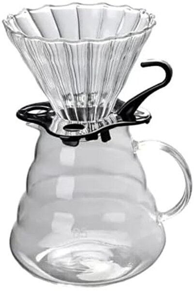 Arabest Elegant Glass Pour-Over Cone, Spiral Rib Design with Universal Fit Ba...