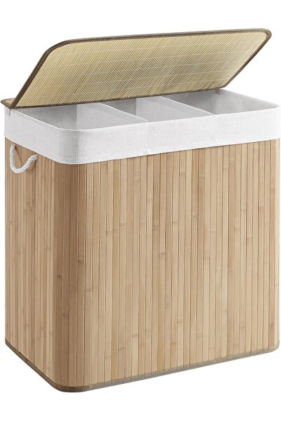 Asap Coș de rufe Songmics, 3 compartimente, bambus/textil/metal, 60 x 40 x 61...