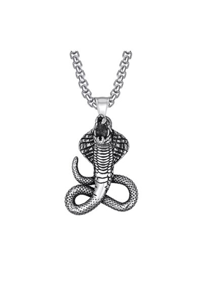 EFAYN.RO Snake pendant chain, cobra model, M3, unisex, dark silver, EFAYN