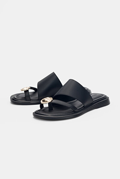 selin shoes Γυναικείες παντόφλες Zenira Flat Sole με χρυσή λεπτομέρεια αξεσου...